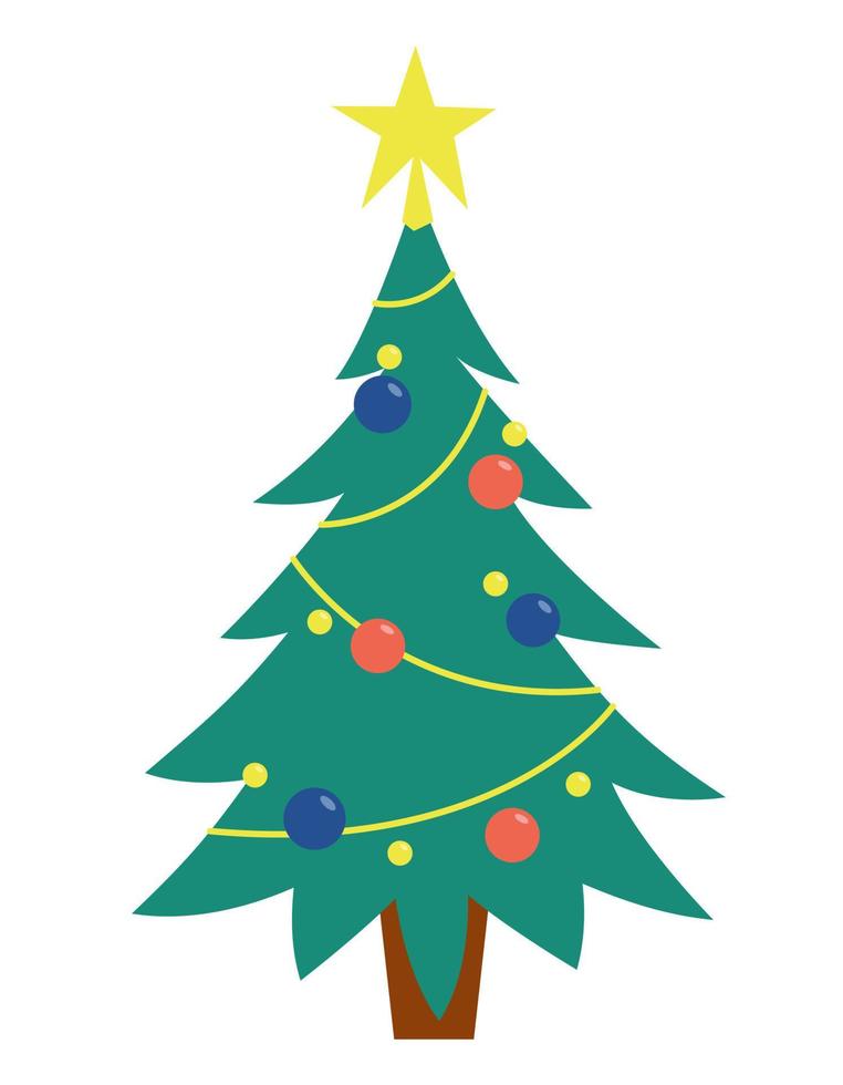 Decorated Christmas tree. Holiday object in flat style. vector