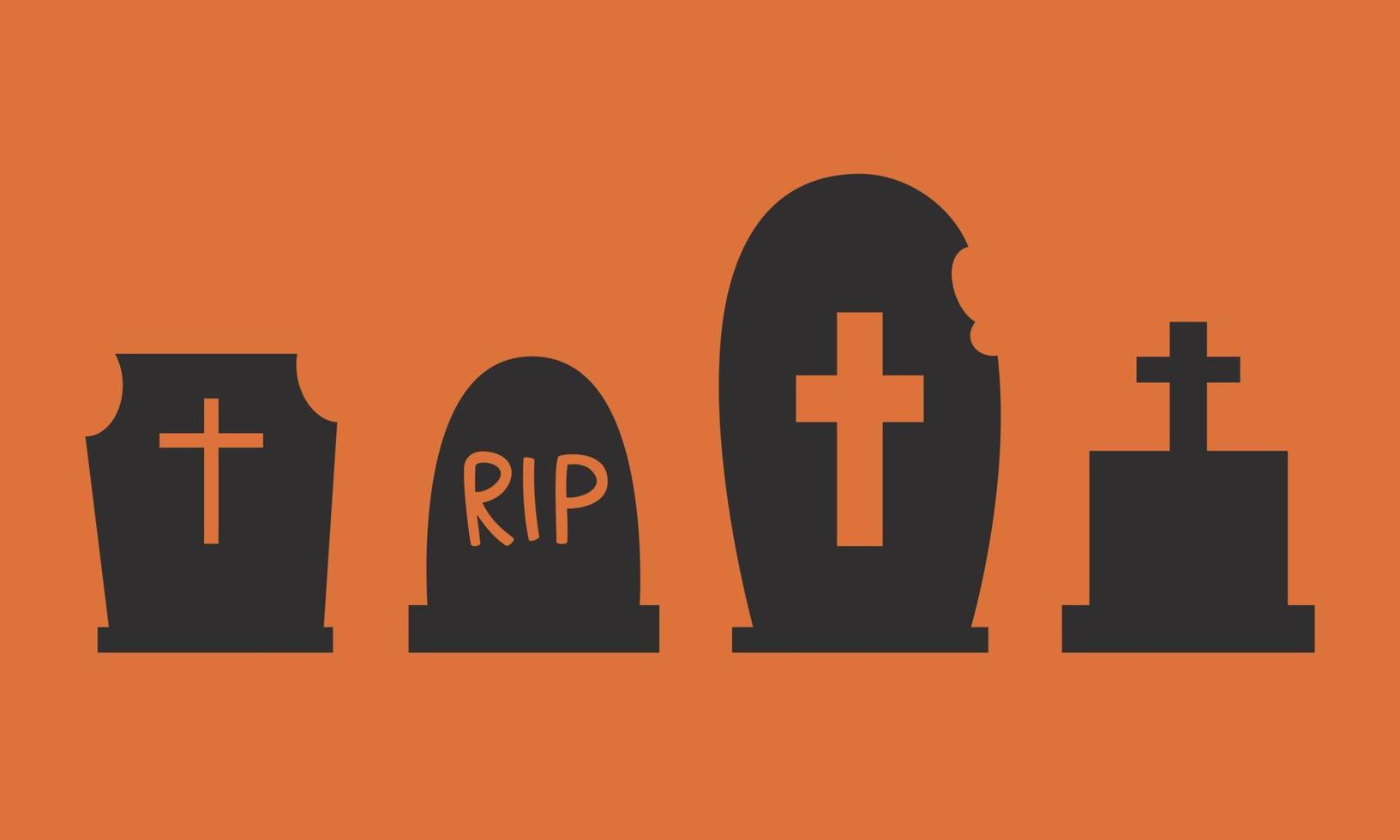 Set of tombstones in black flat style. Halloween design elements. vector