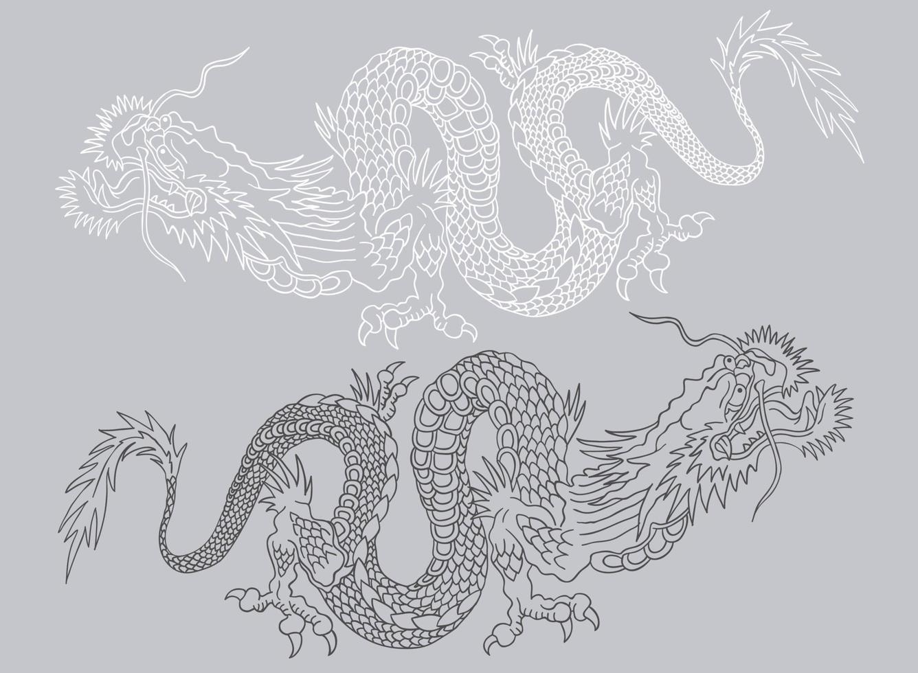 Black and white asian dragons. vector