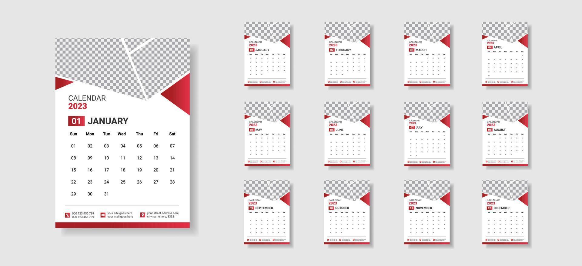 Abstract new year 2023 wall calendar template design vector