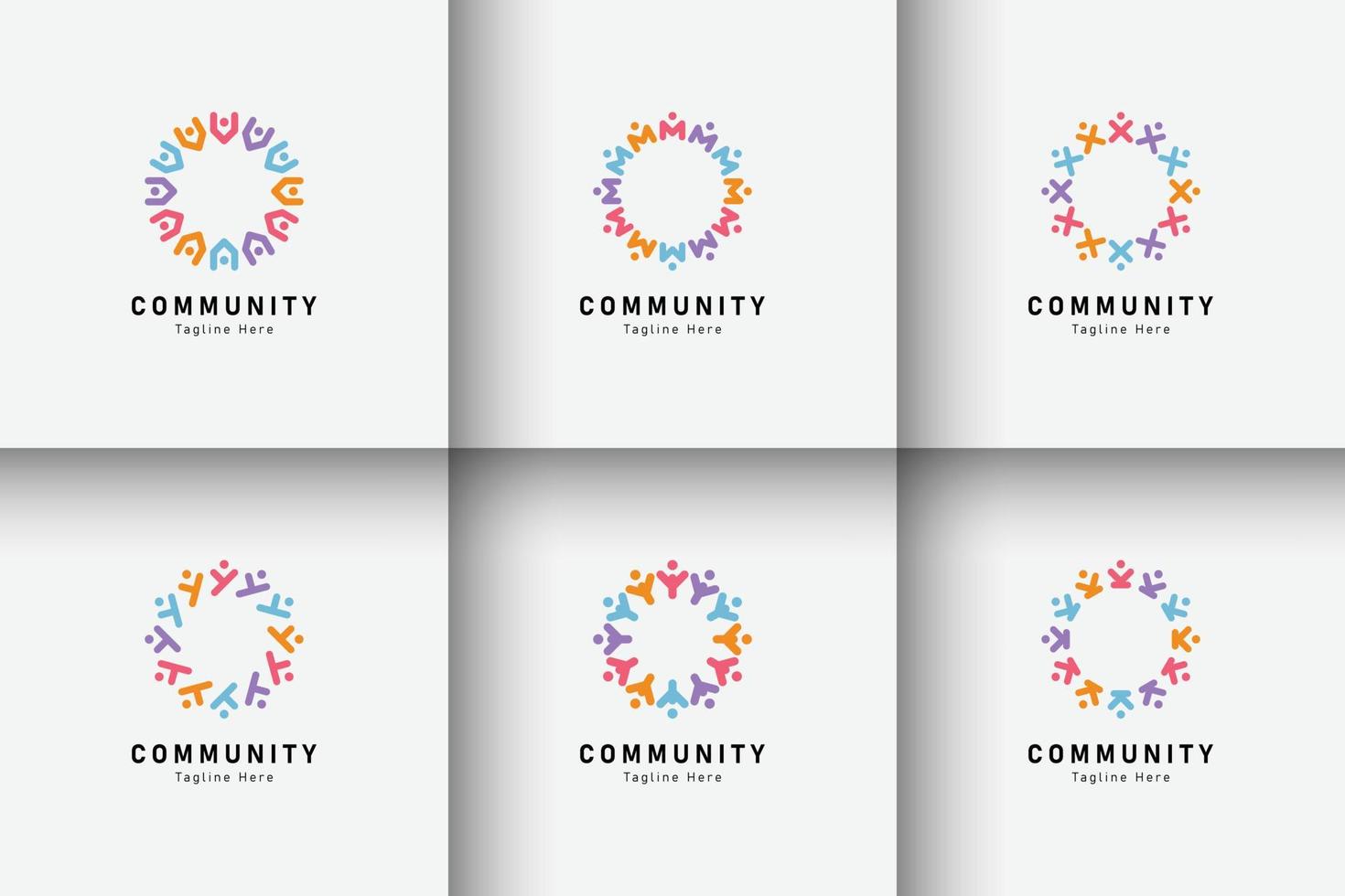 conjunto de personas y colección de logotipos comunitarios vector