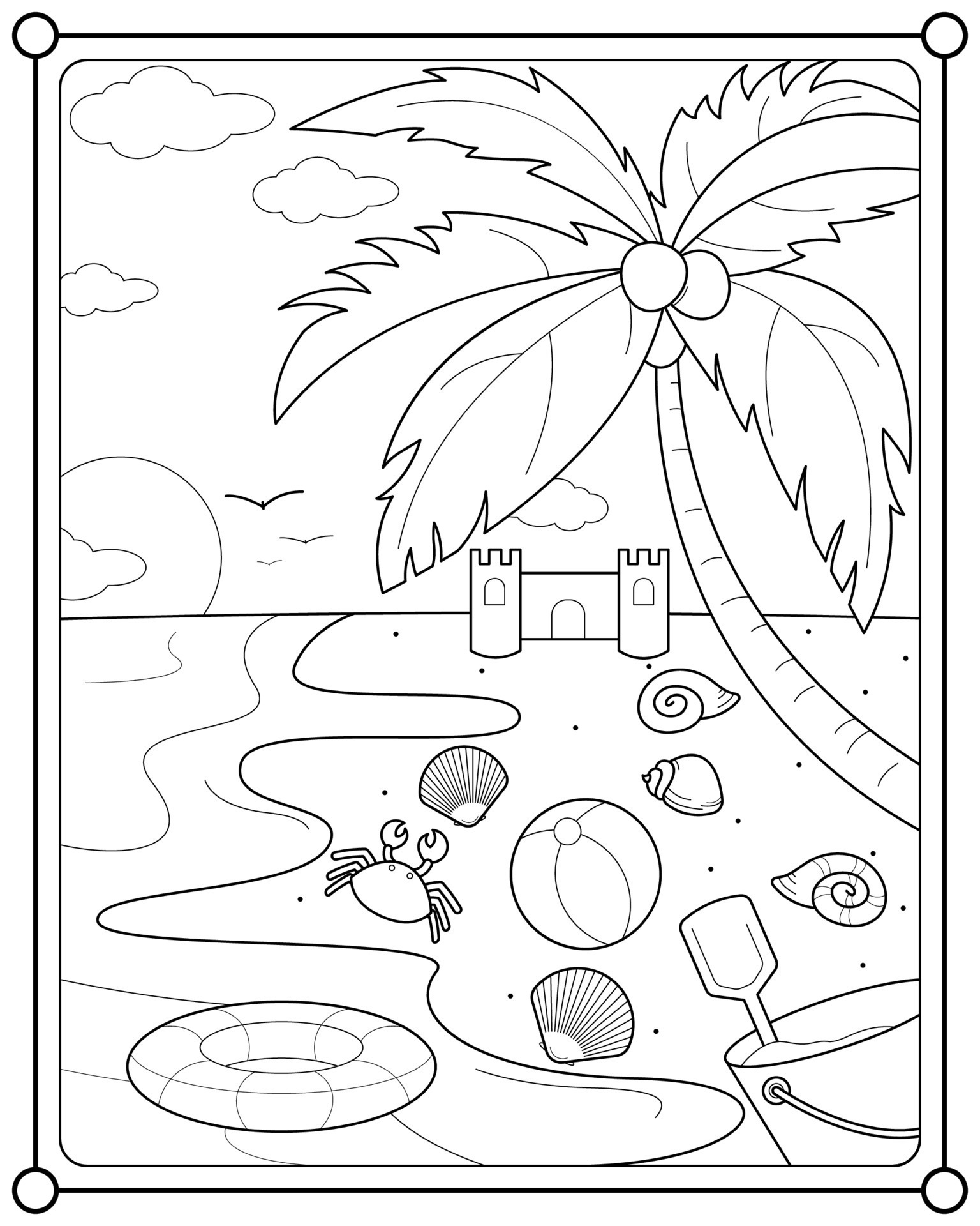 Summer beach suitable for children 39 s - Summer Beach Suitable For Children S Coloring Page Illustration Vector 