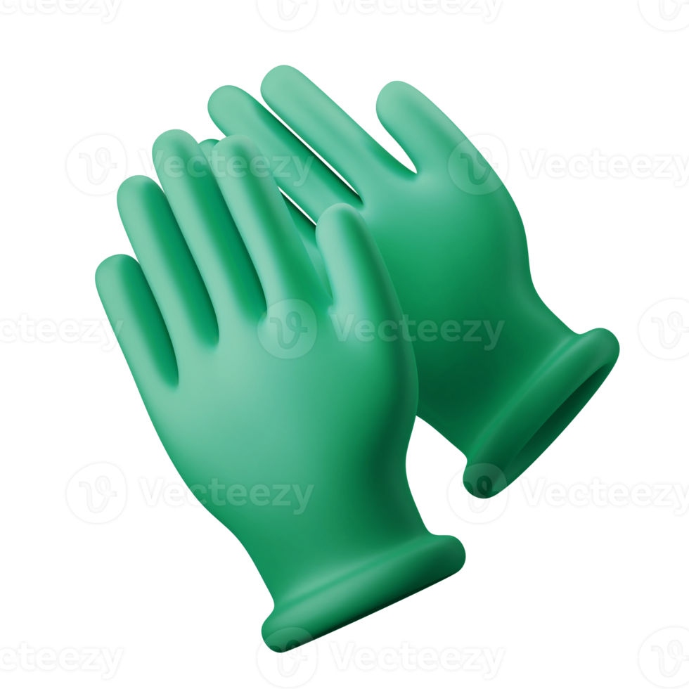 illustration d'icône 3d de gants de chirurgien vert en latex médical png