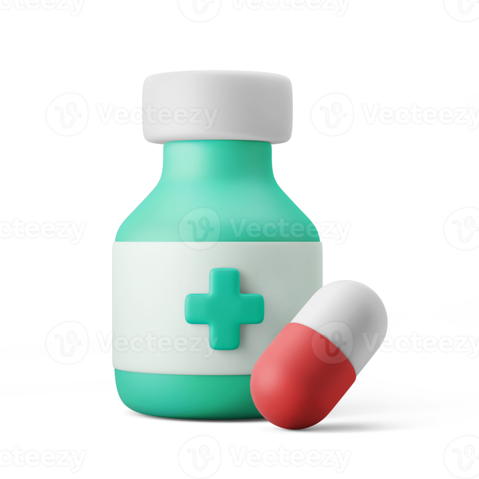 Medizin Kapsel Pille Medikament mit Flasche 3D-Symbol Illustration png