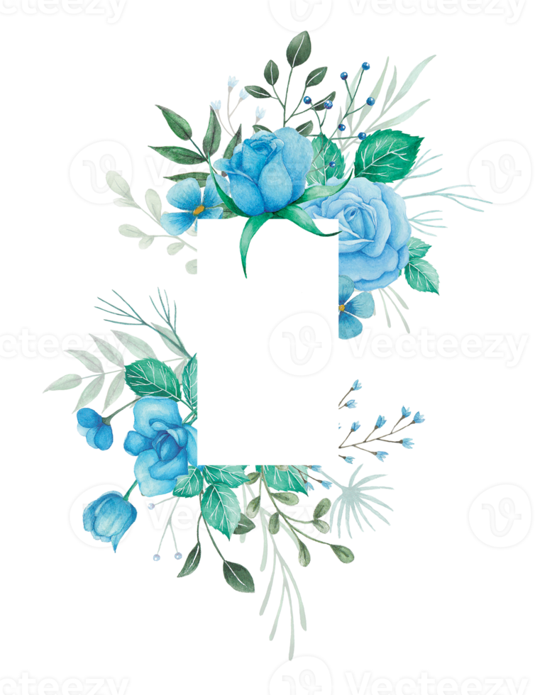 vattenfärg blå reste sig blommor ram illustration png