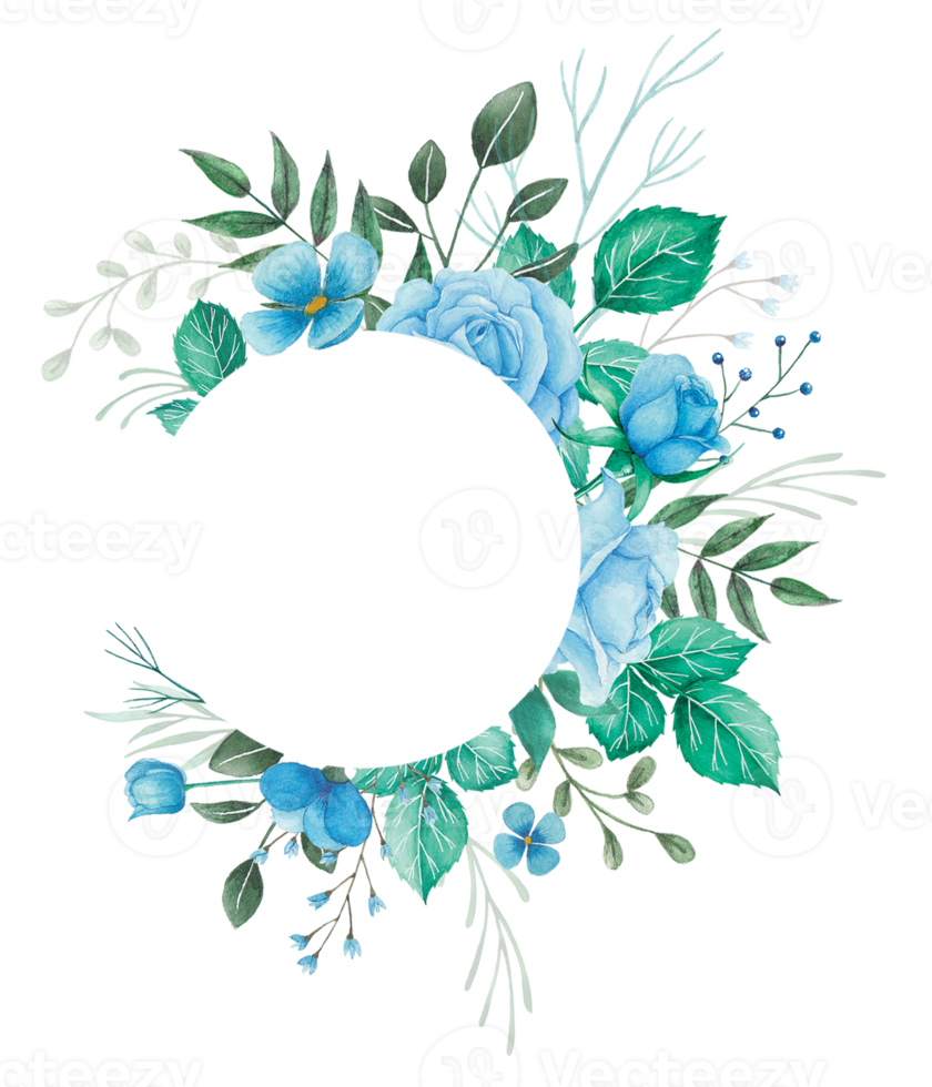 waterverf blauw roos bloemen kader illustratie png