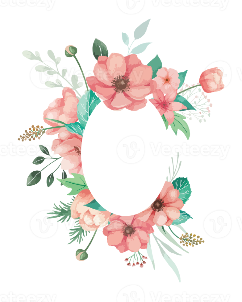 Watercolor Coral Anemone Flowers Frame Illustration png