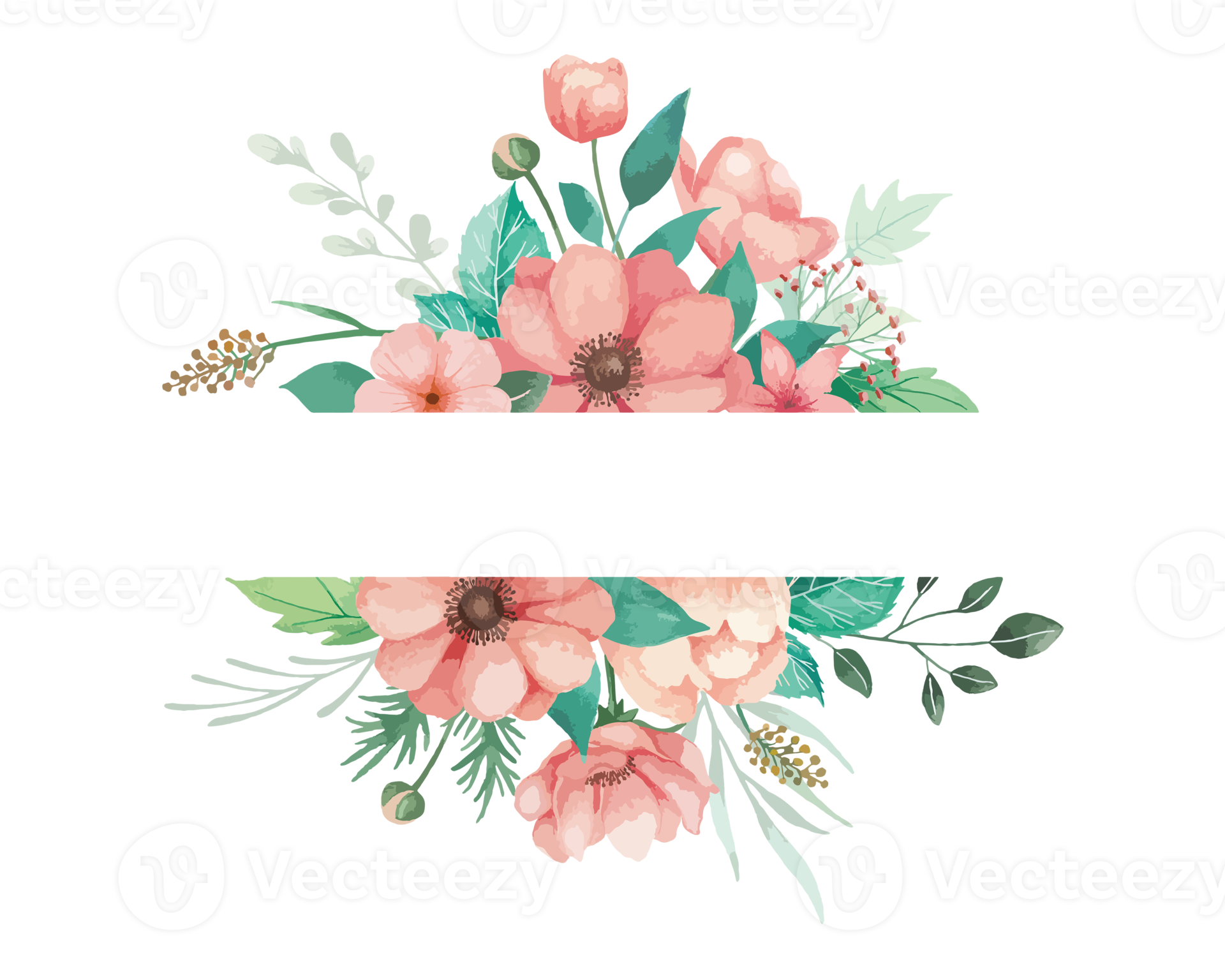 Watercolor Coral Anemone Flowers Frame Illustration 11098190 PNG