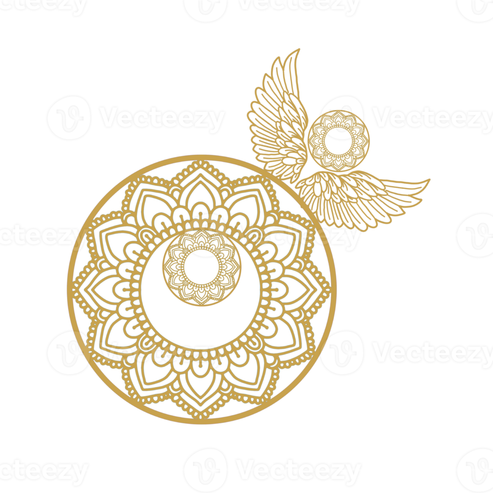 Mandala, Ramadan, yoga, astrology, tarot, tattoo template. Gold texture, ornaments. png