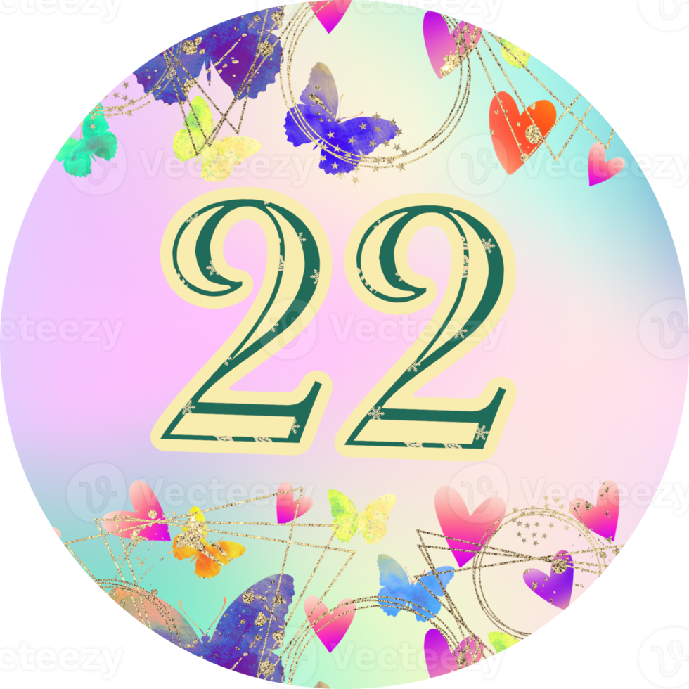 Number, advent calendar, letter. Birthday, Christmas, wedding template. Butterflies, flowers, gold splashes. png