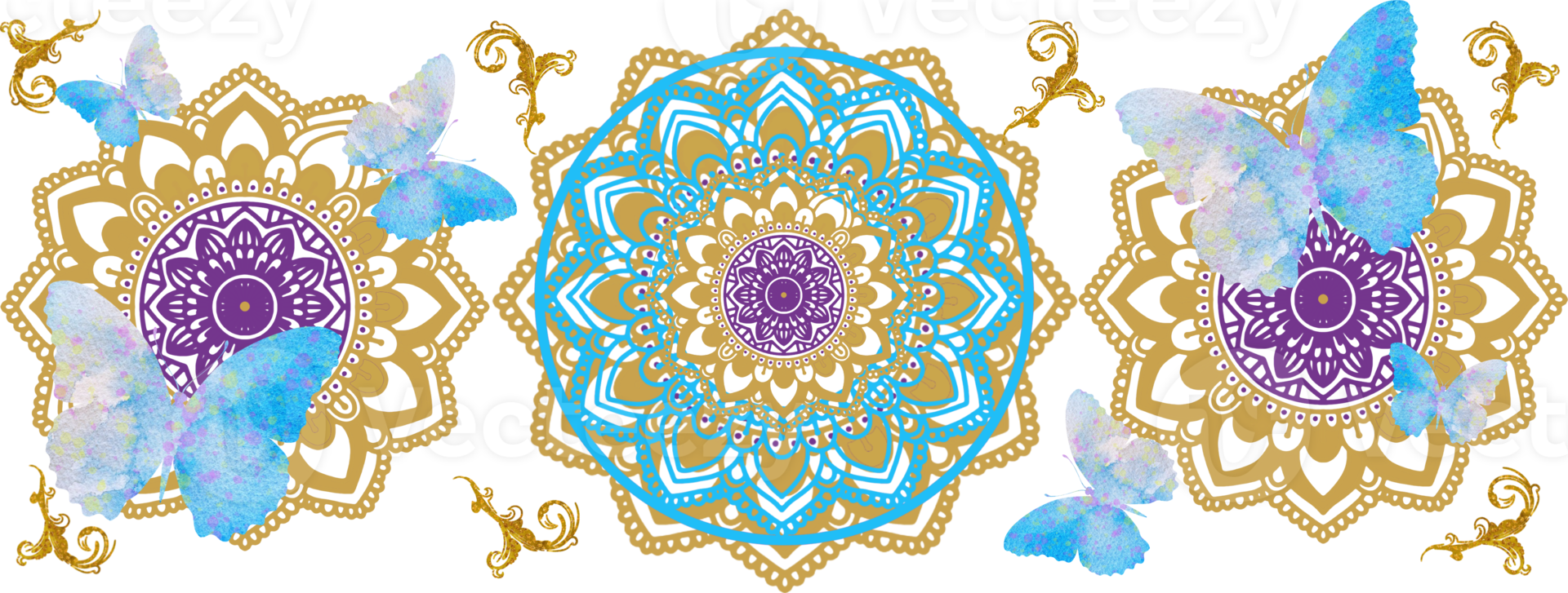 mandala, ramadan, yoga, tarot design mall. fjärilar, blommor, vattenfärg mall. png