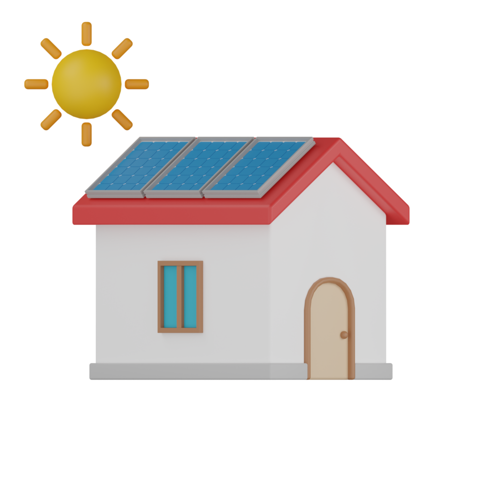 3D Isolated Building With Solar Panels png