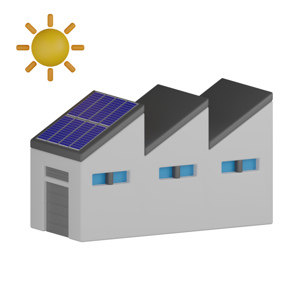 3D Isolated Building With Solar Panels png