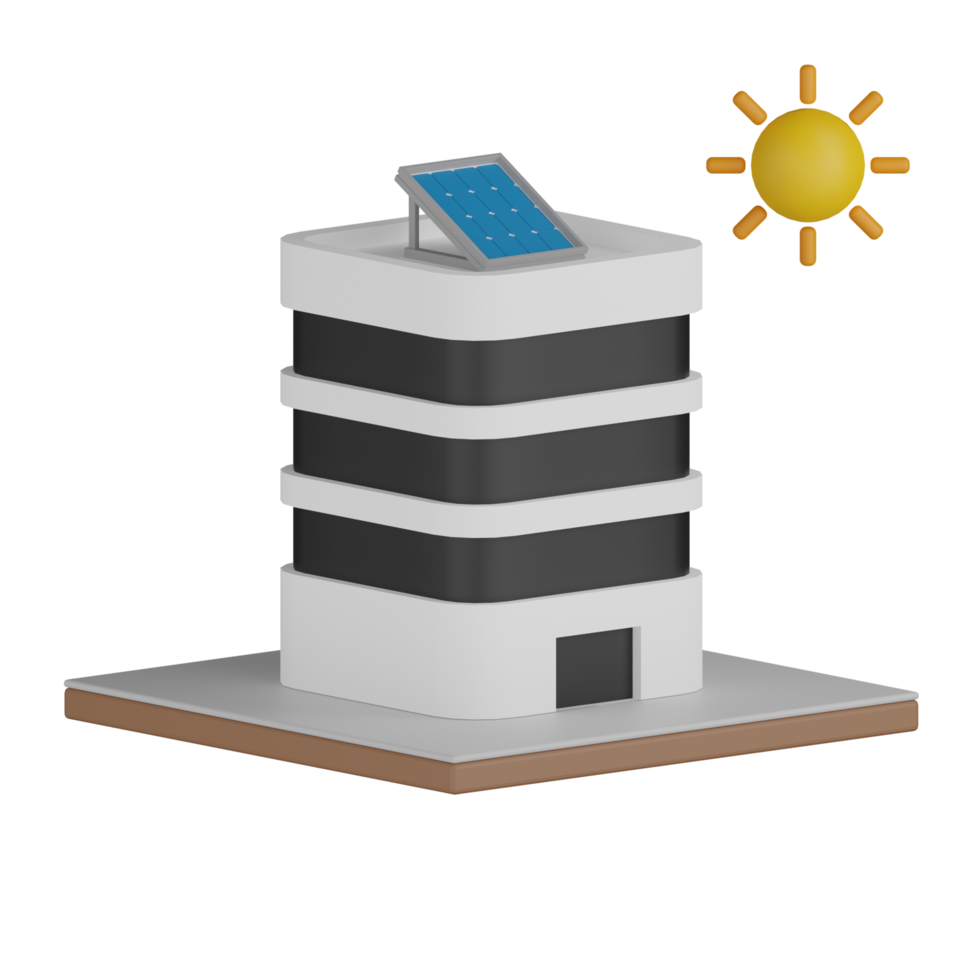 3d edifício isolado com painéis solares png