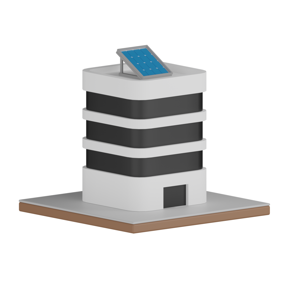 3D Isolated Building With Solar Panels png