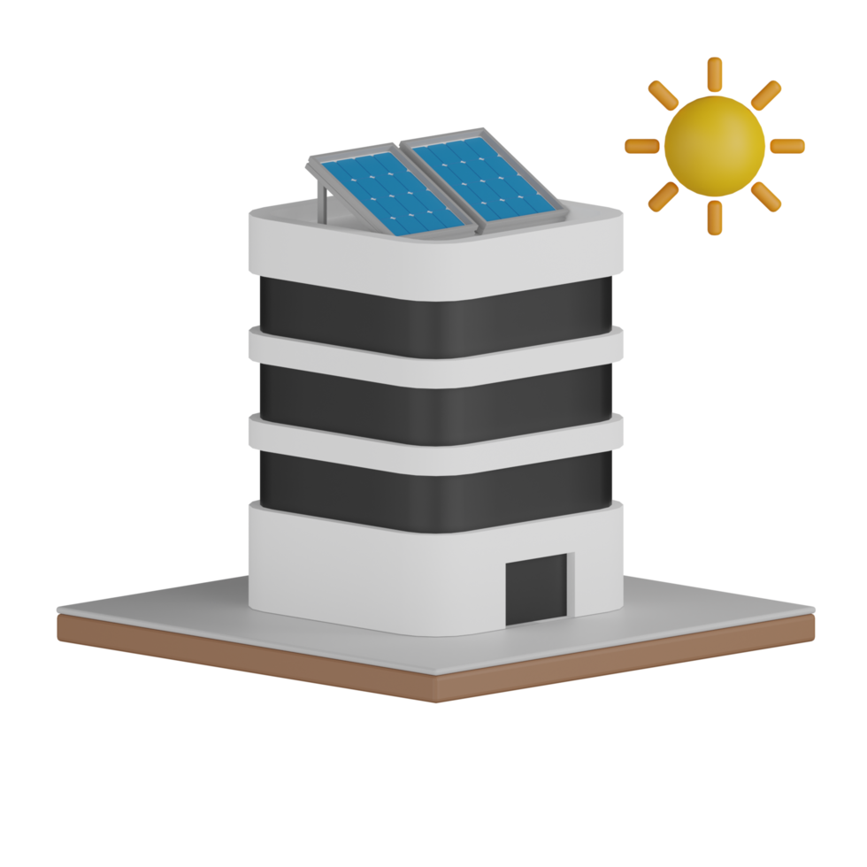 3d edifício isolado com painéis solares png