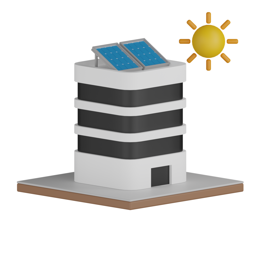 bâtiment isolé 3d avec panneaux solaires png