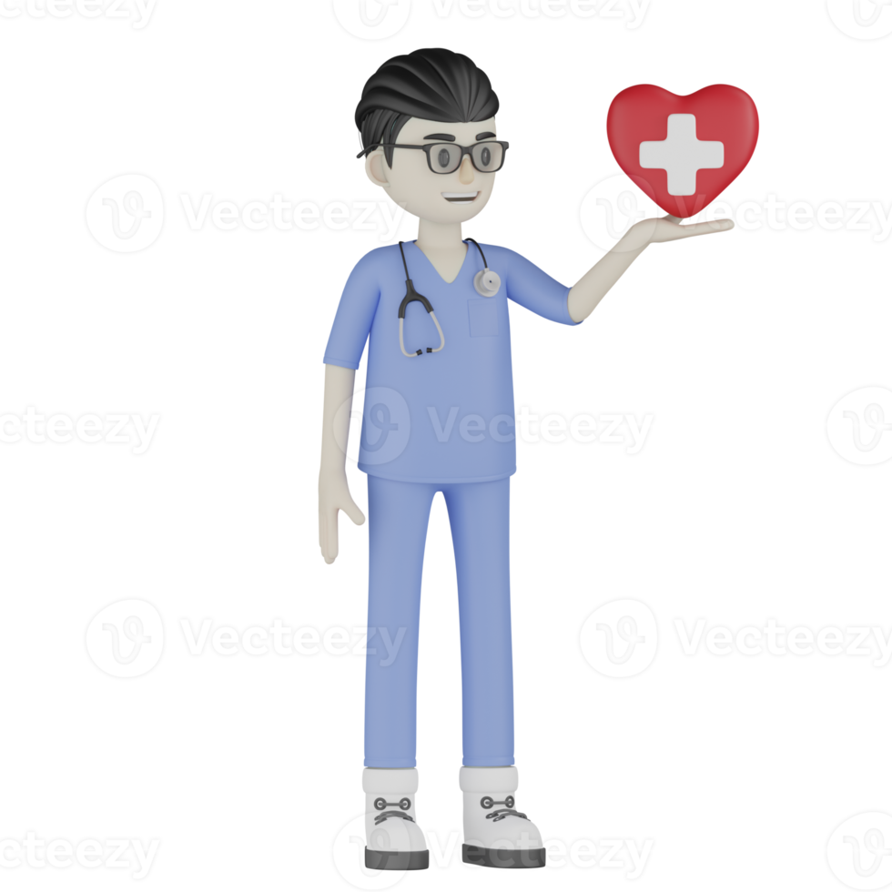 3D Isolated Doctor With Heart Sign png