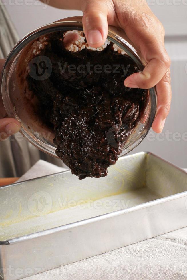 Pour Brownie Cake Batter to the Baking Pan photo