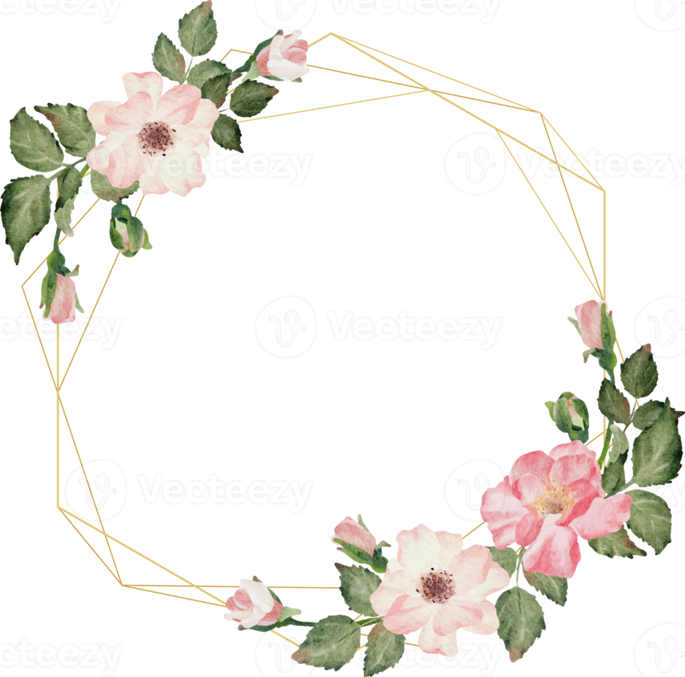 cadre de couronne de bouquet de fleurs de branche de rose épanouie aquarelle png