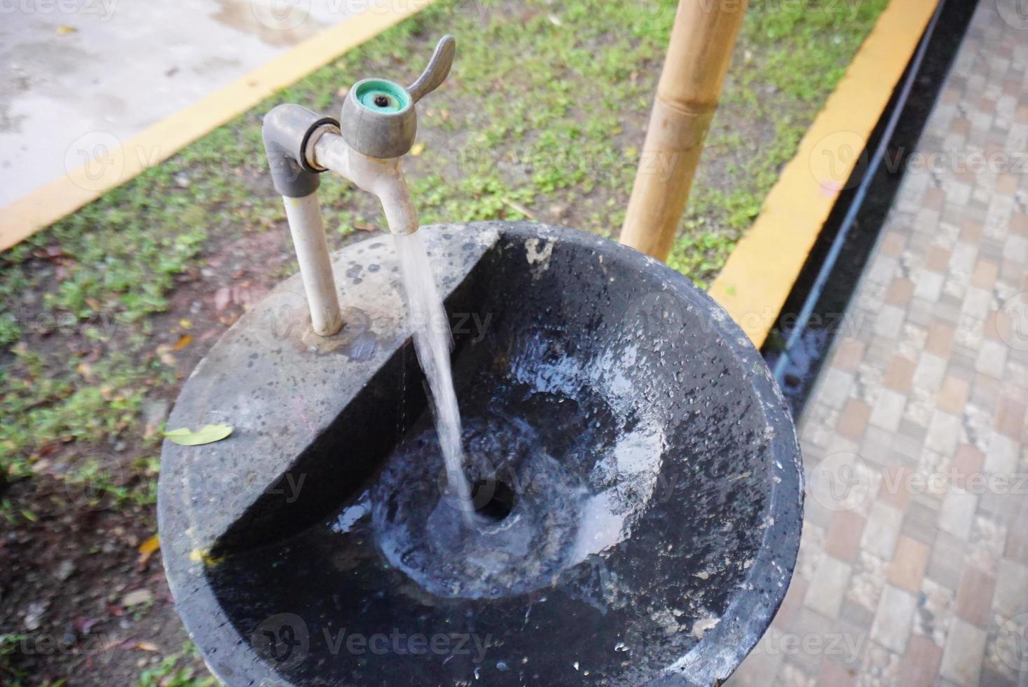 a water faucet that is flowing fast, can be used for learning to wash hands with clean wat photo