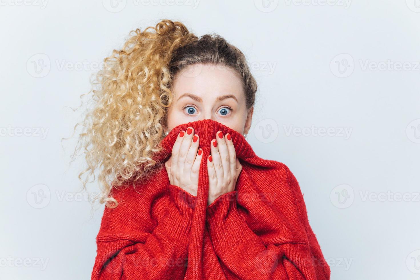 Scared Face Of Women On White Background Stock Photo, Picture and