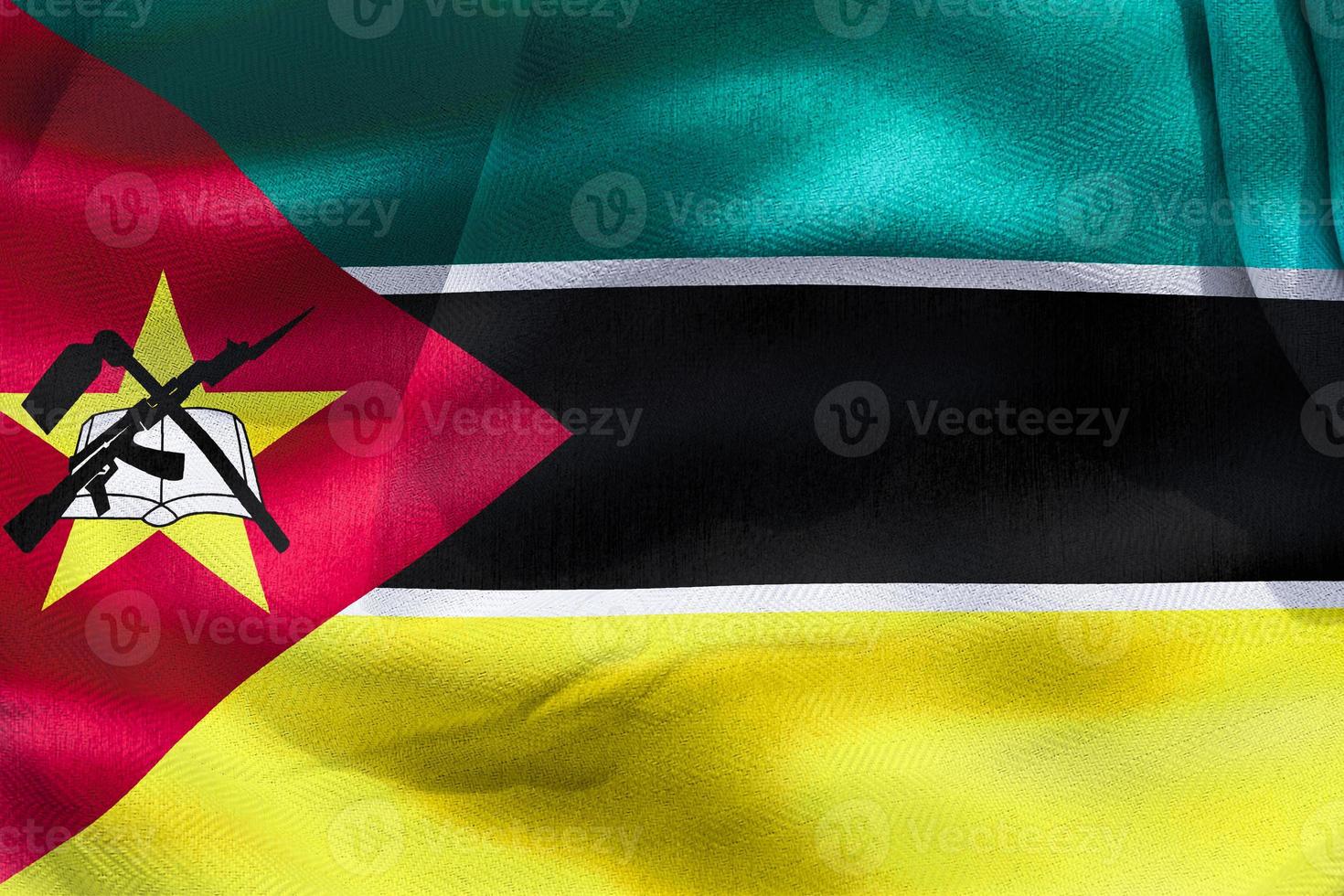 Ilustración 3d de una bandera de mozambique - bandera de tela ondeante realista foto