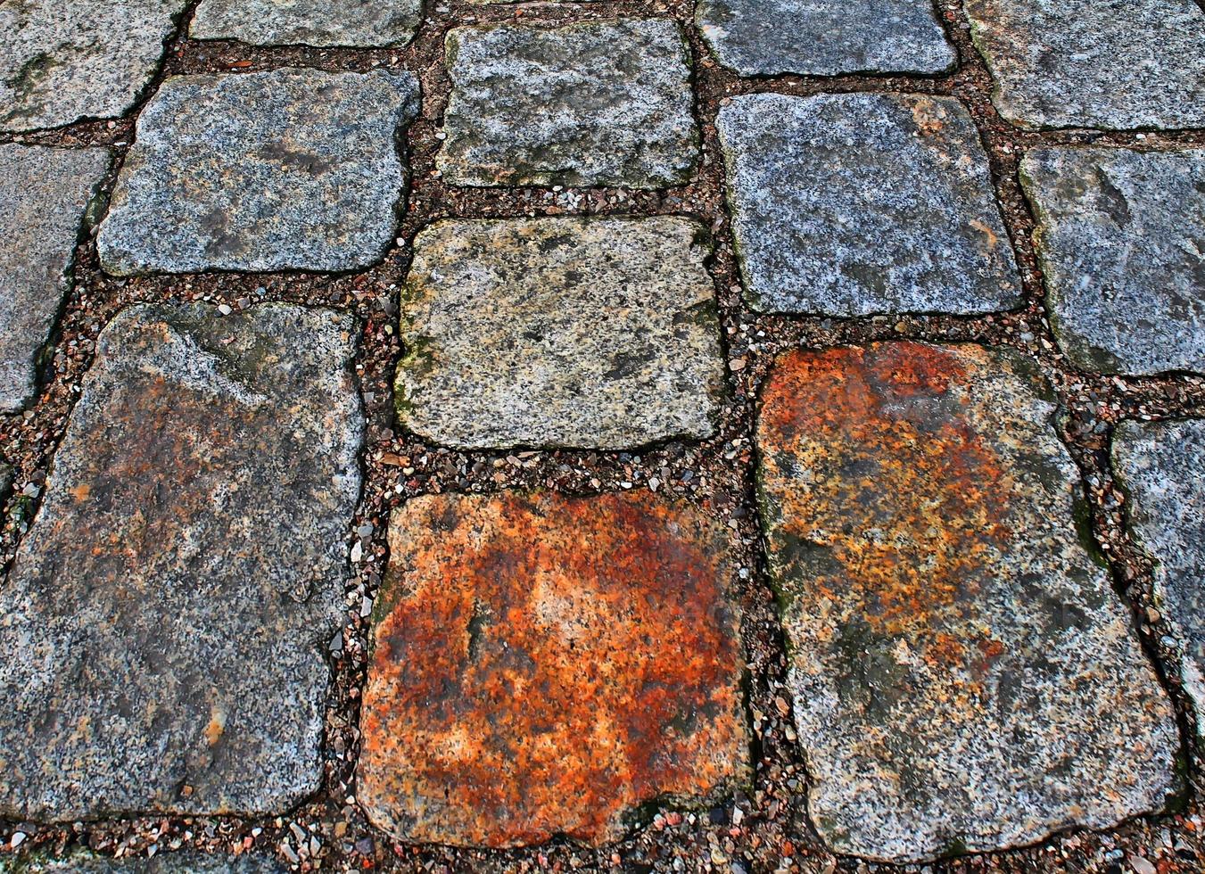 Perspective view at on old historical cobblestone roads and walkways photo