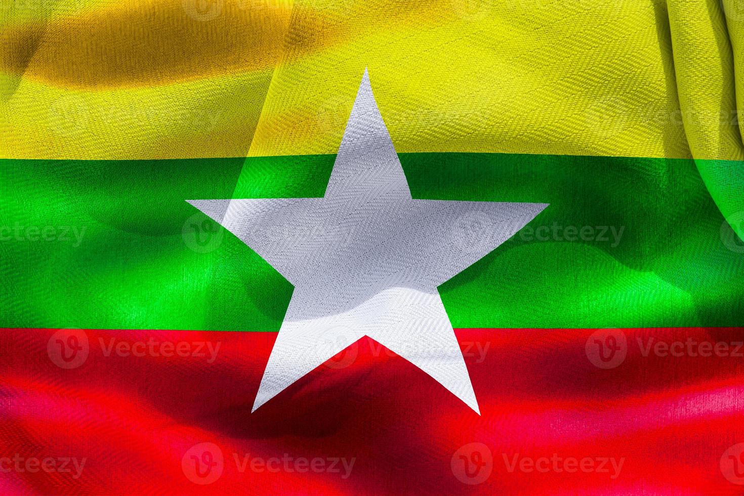 3D-Illustration of a Myanmar flag - realistic waving fabric flag photo