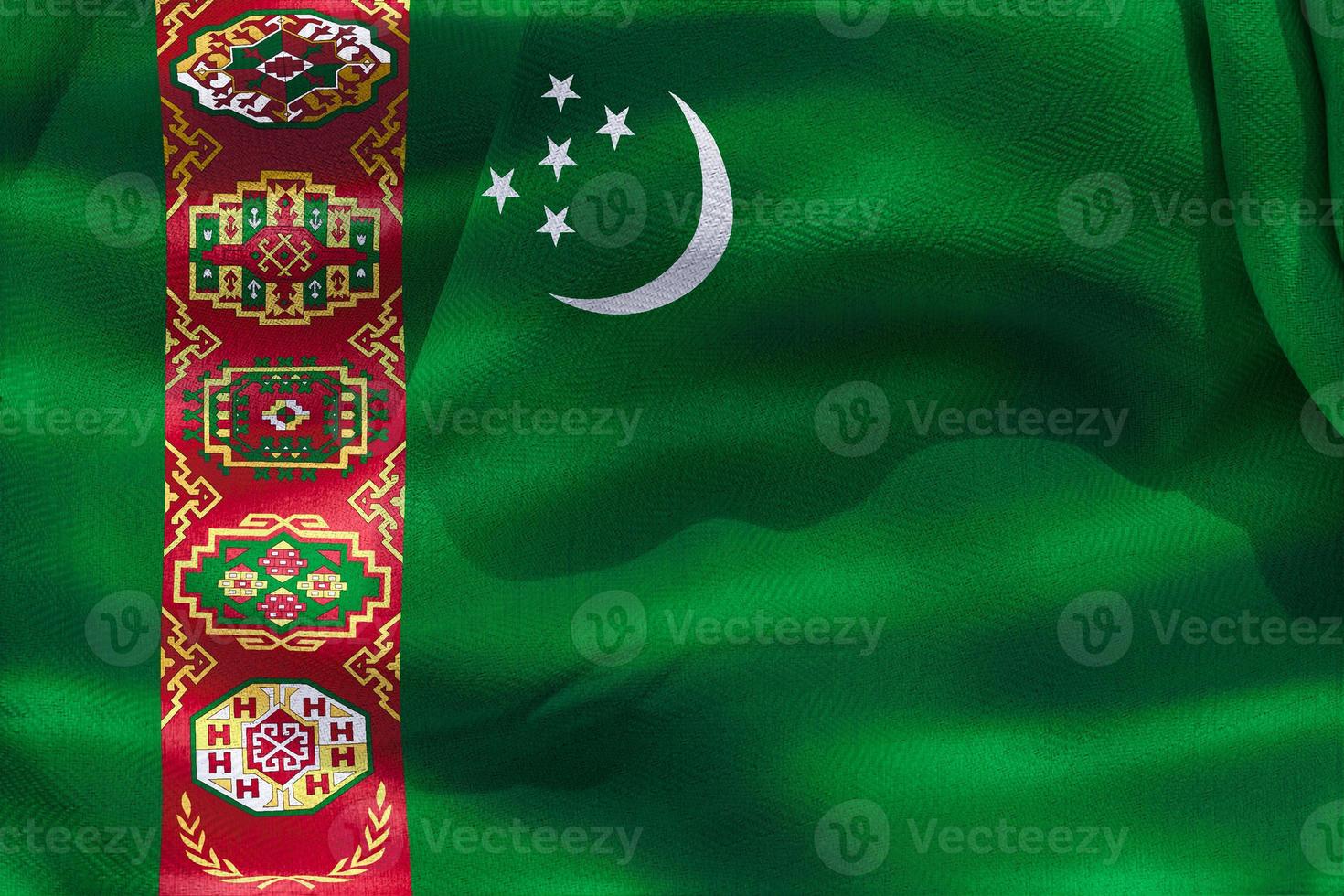 Ilustración 3d de una bandera de turkmenistán - bandera de tela ondeante realista foto