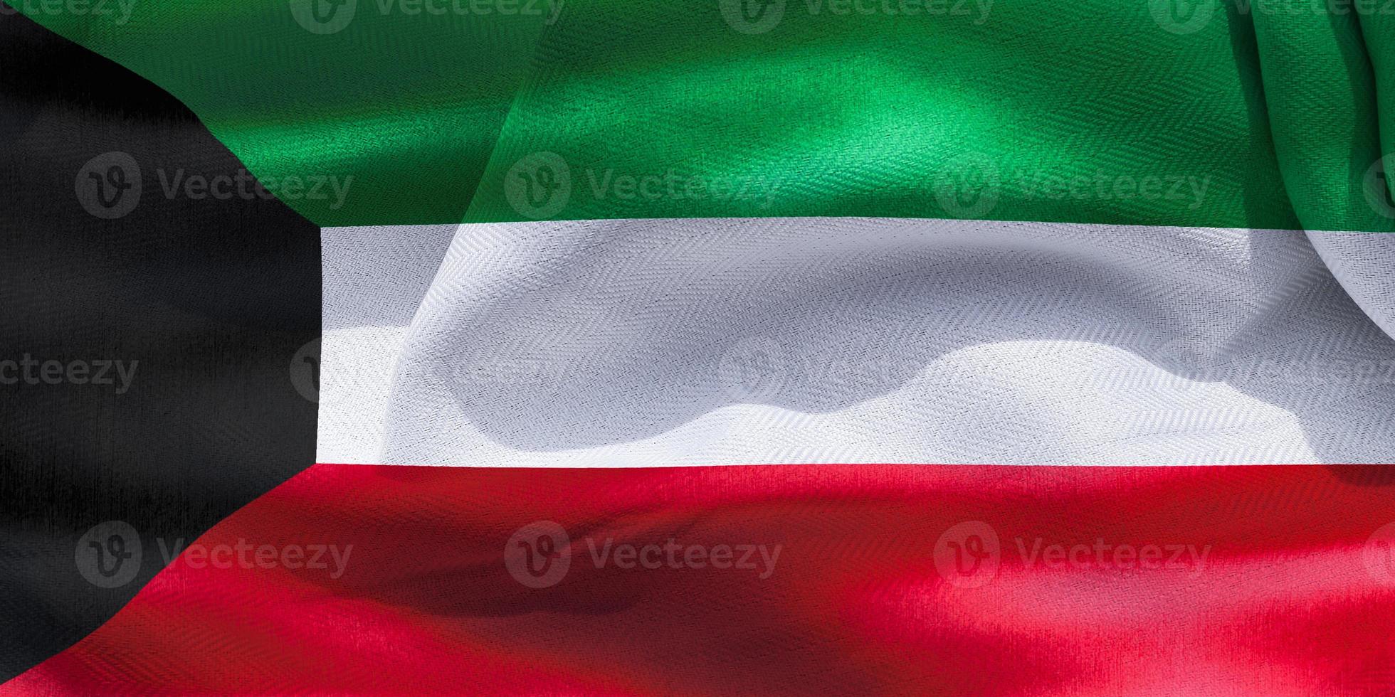 Ilustración 3d de una bandera de kuwait - bandera de tela ondeante realista foto