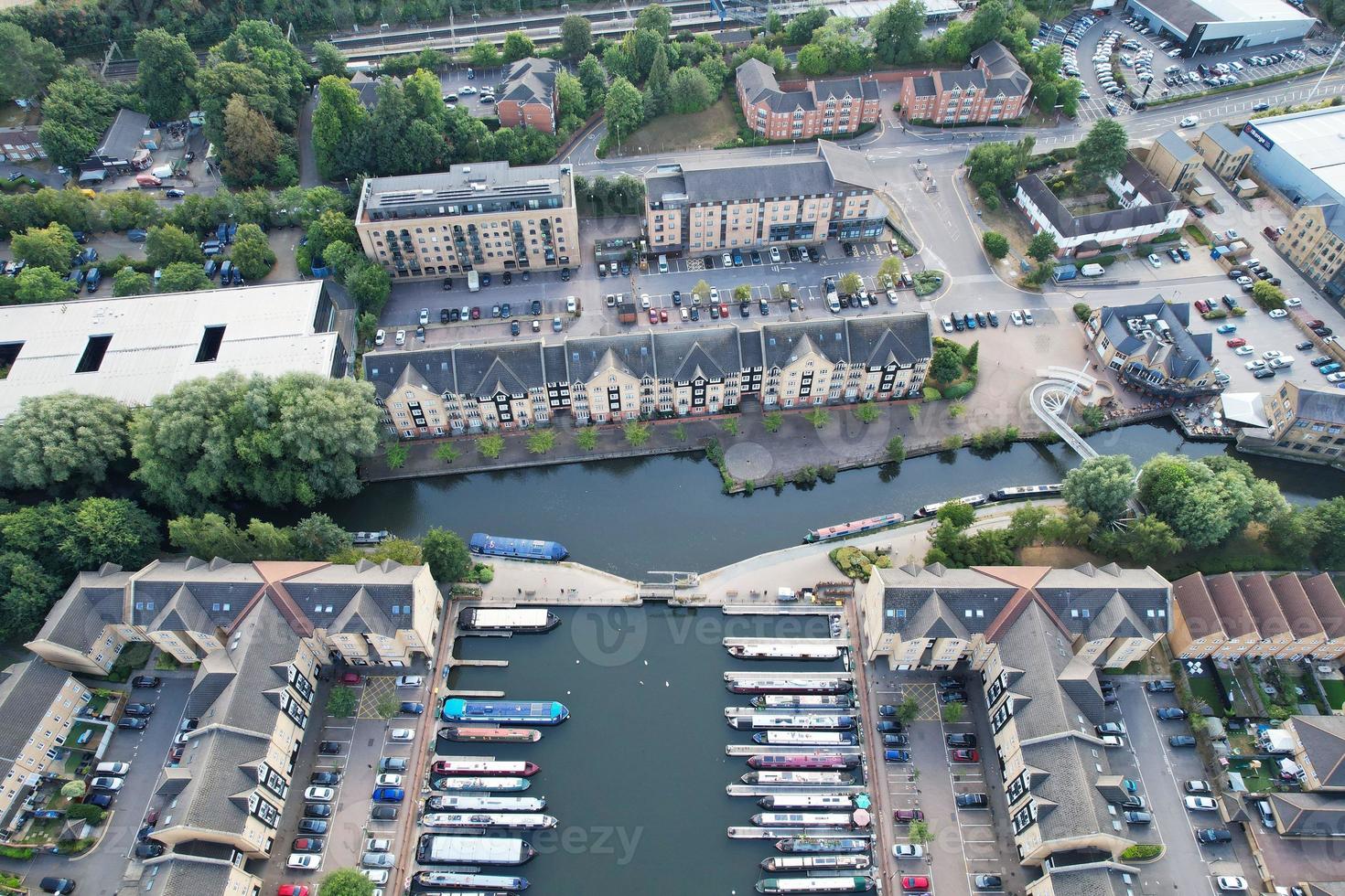 Aerial view of River Side and Boats at Hemel Hempstead Town of England UK photo