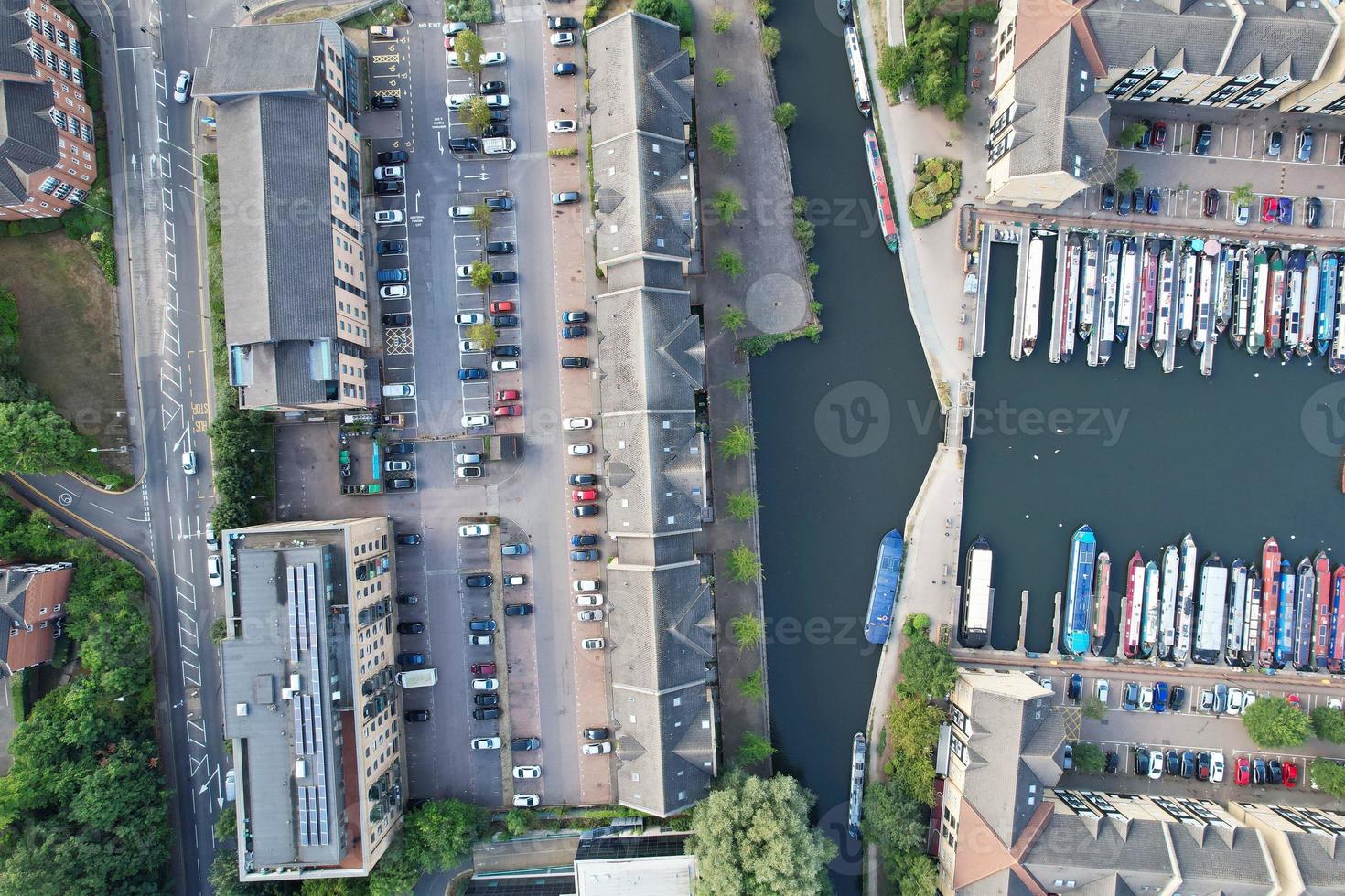 Aerial view of River Side and Boats at Hemel Hempstead Town of England UK photo