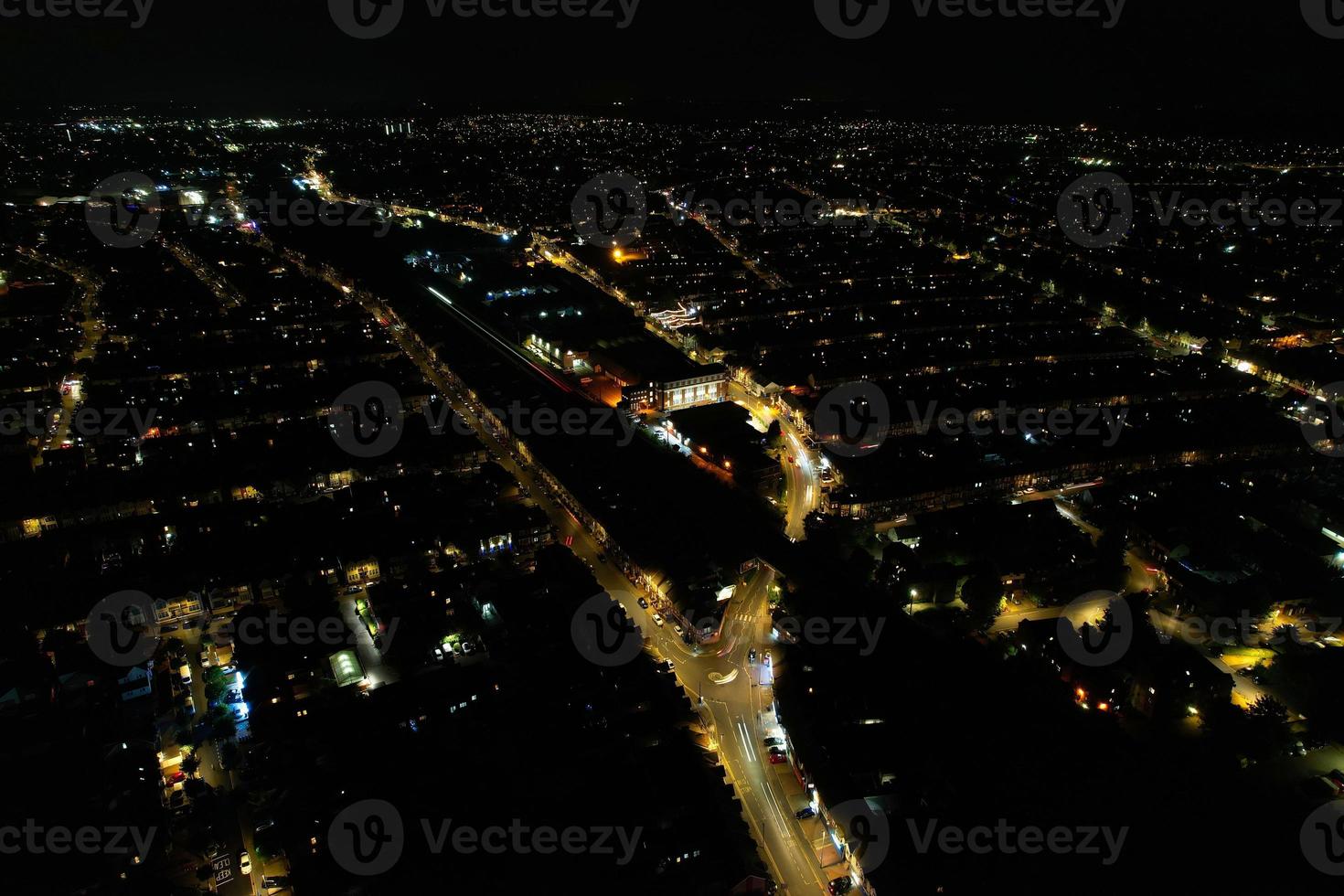 Beautiful Aerial View of Bury Park Luton England UK at Night photo