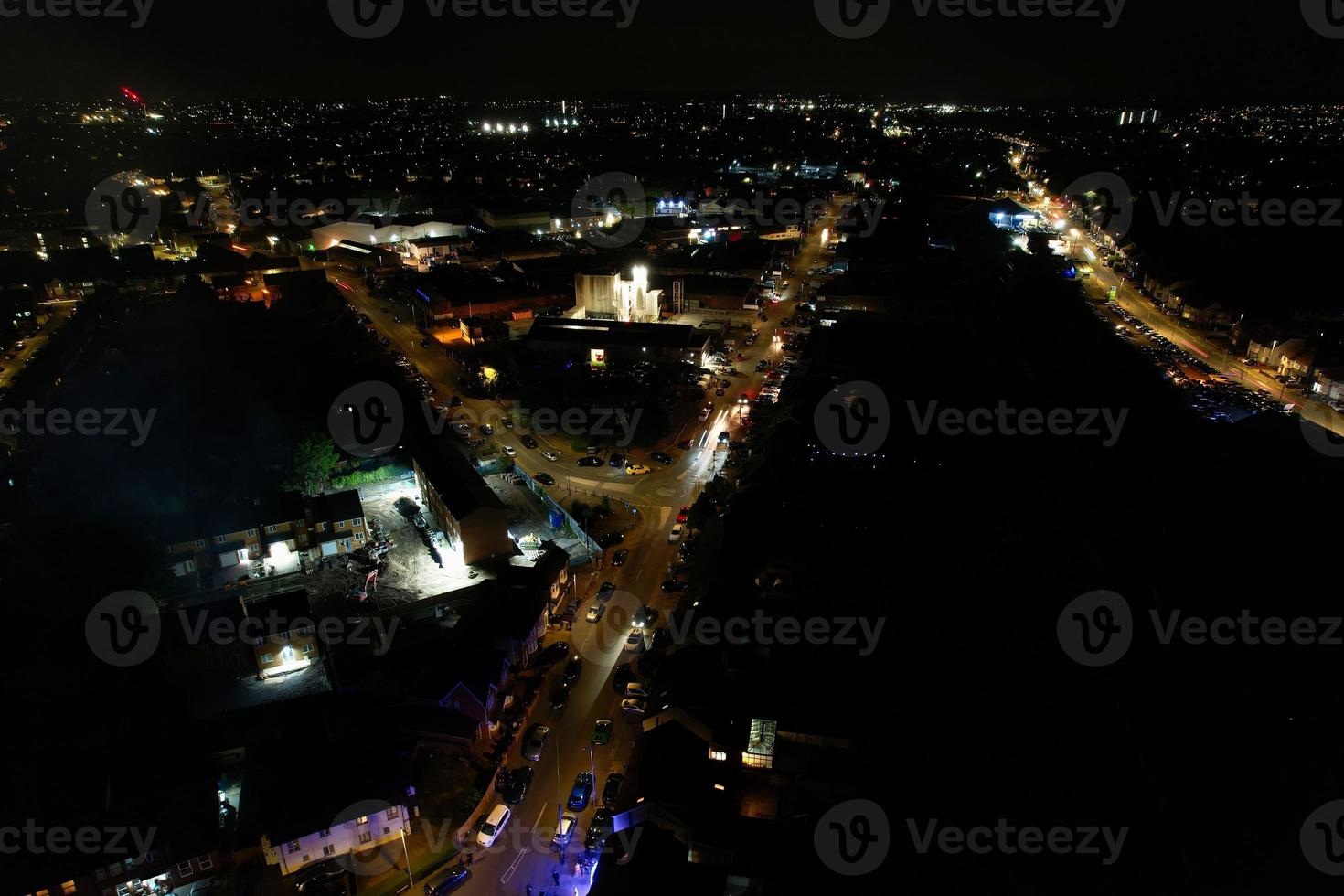 Beautiful Aerial View of Bury Park Luton England UK at Night photo
