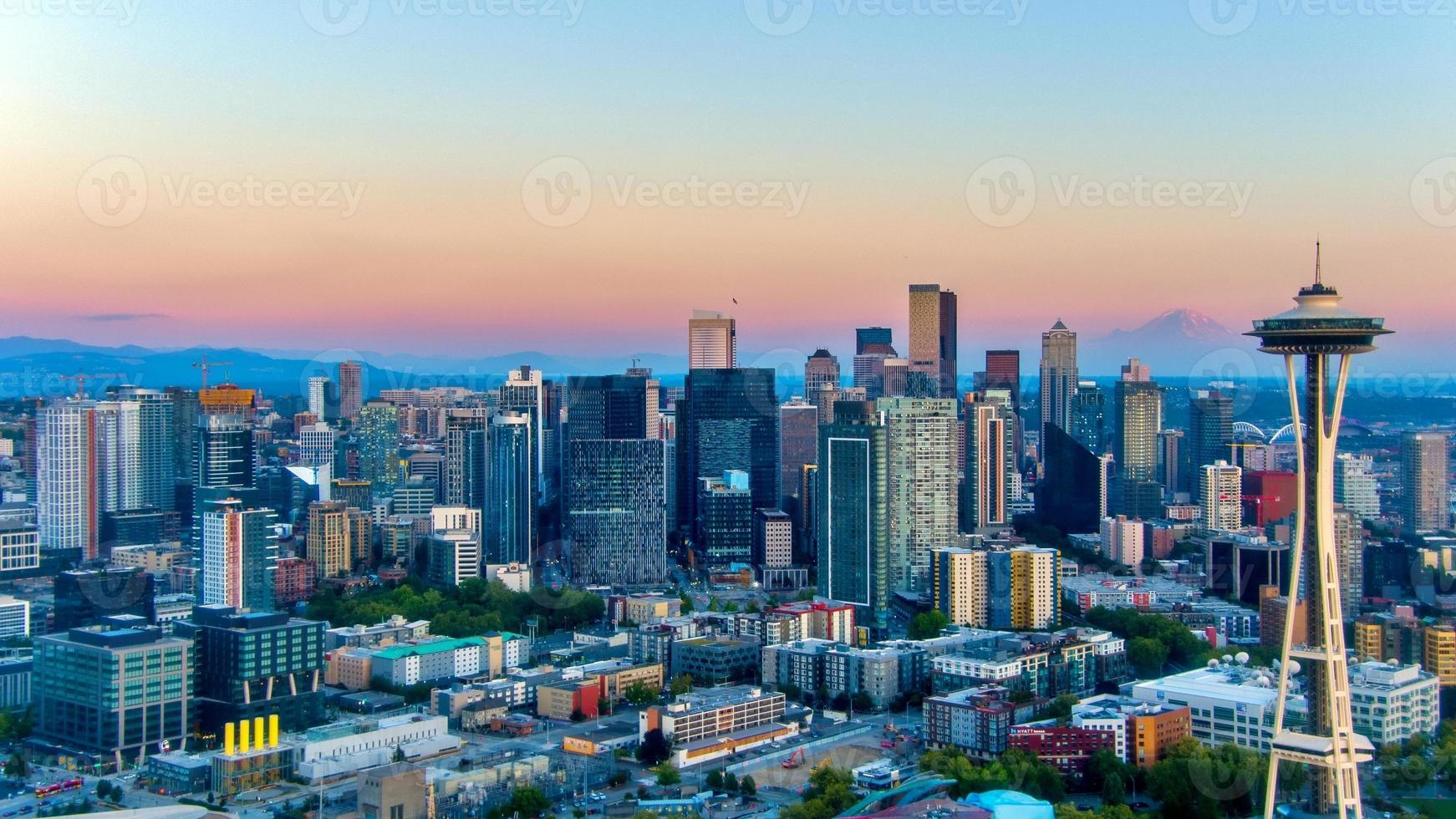 Seattle, Washington at sunset in August photo