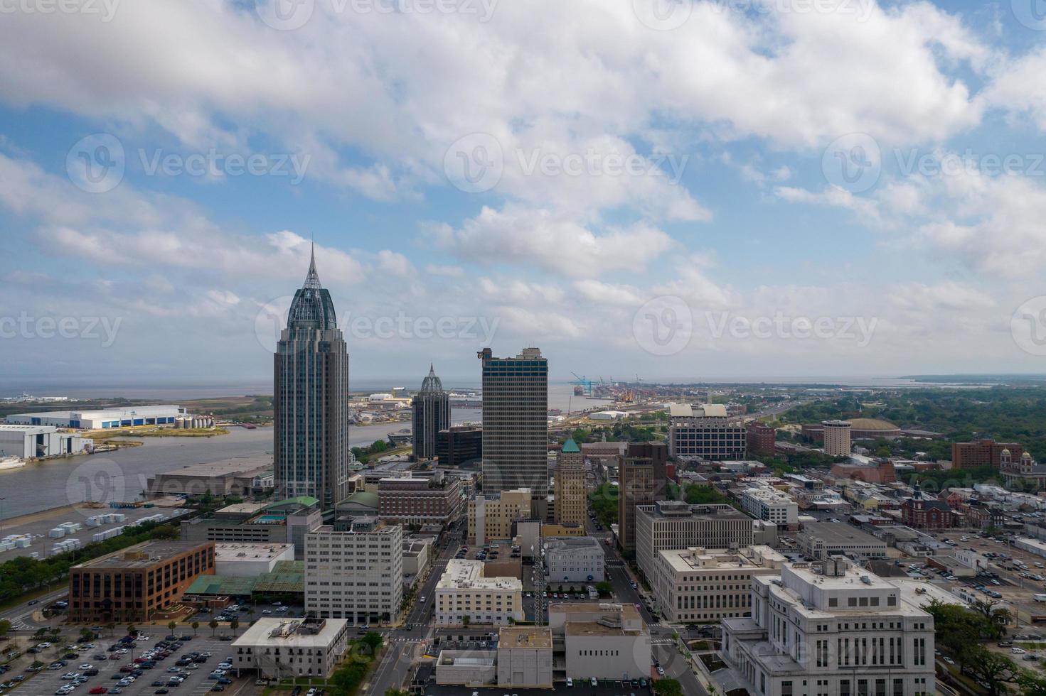 Downtown Mobile, Alabama waterfront skyline on a cloudy summer day photo
