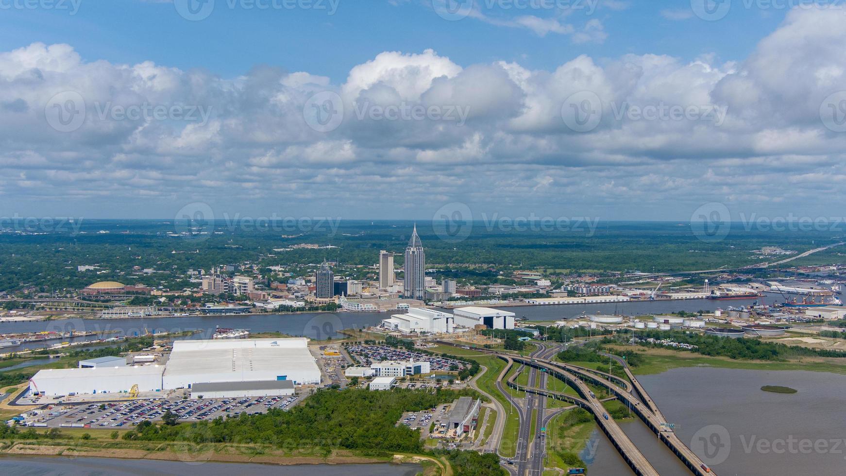 Aerial view of downtown Mobile, Alabama and the surrounding waterfront photo