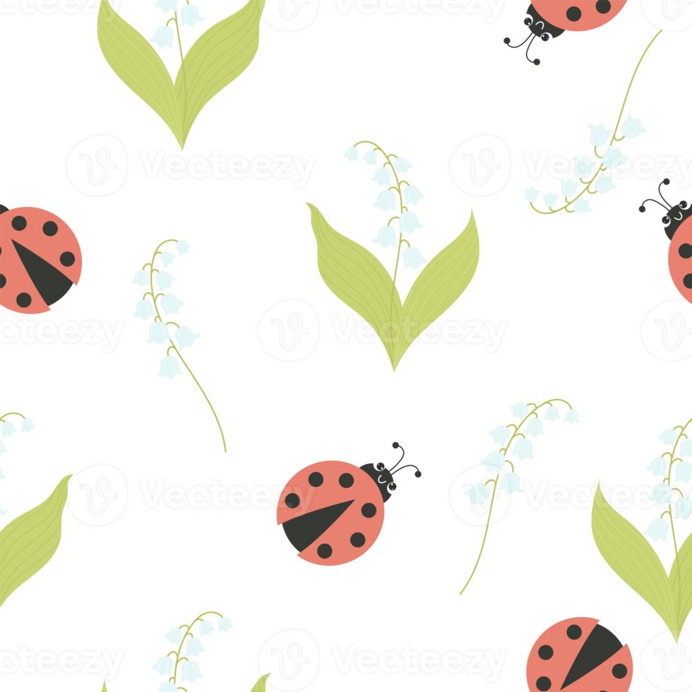 Seamless pattern with ladybug and lilies of the valley png