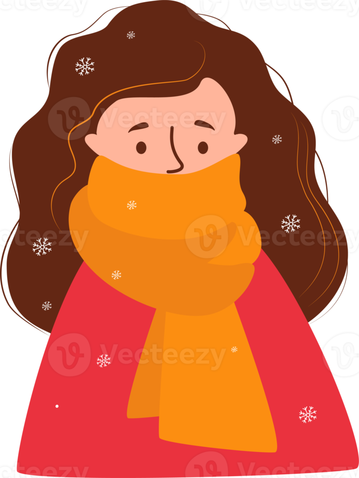 frozen winter girl  in warm scarf png