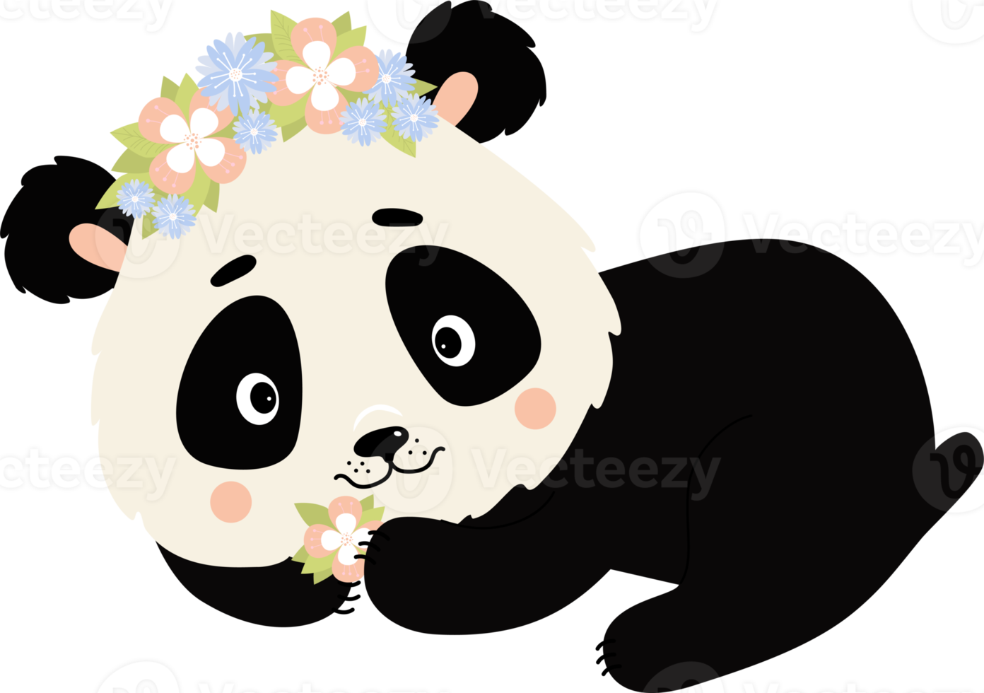 süßer panda im blumenkranz png