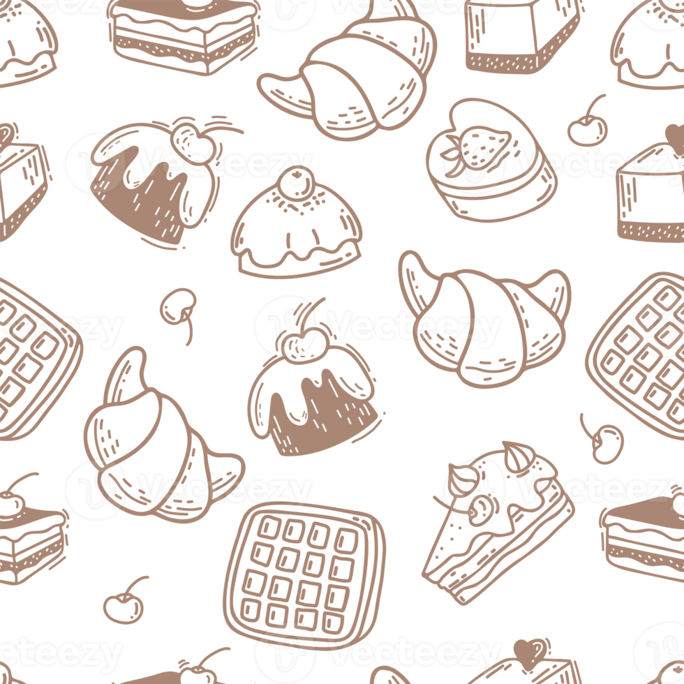 Seamless pattern with croissant and sweets png