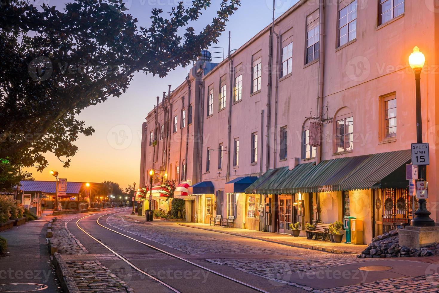 Shops and restaurants at River Street in downtown Savannah in Georgia photo