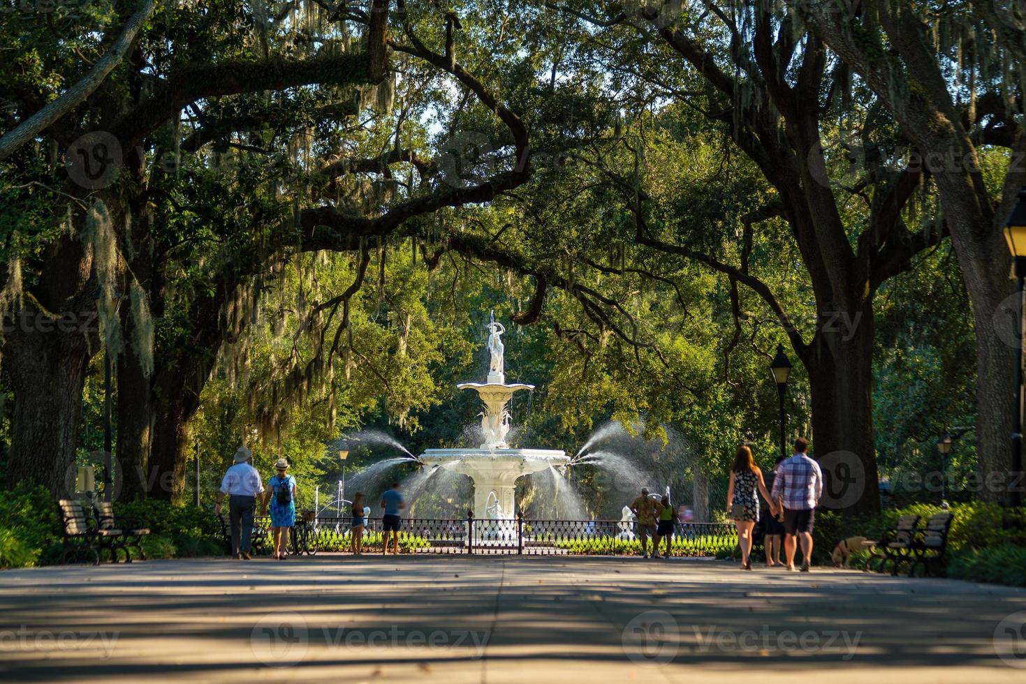 Famous historic Forsyth Fountain in Savannah, Georgia photo