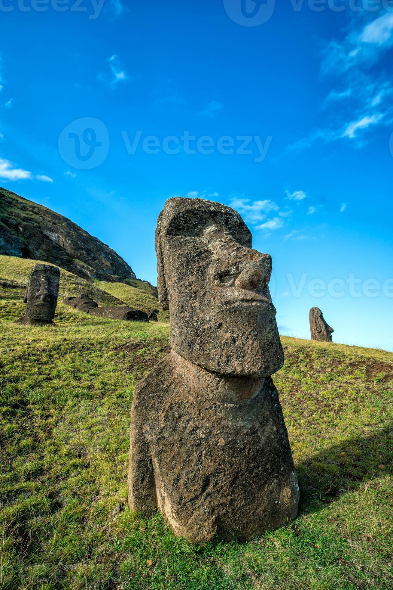 Moai statues in the Rano Raraku Volcano in Easter Island, Chile