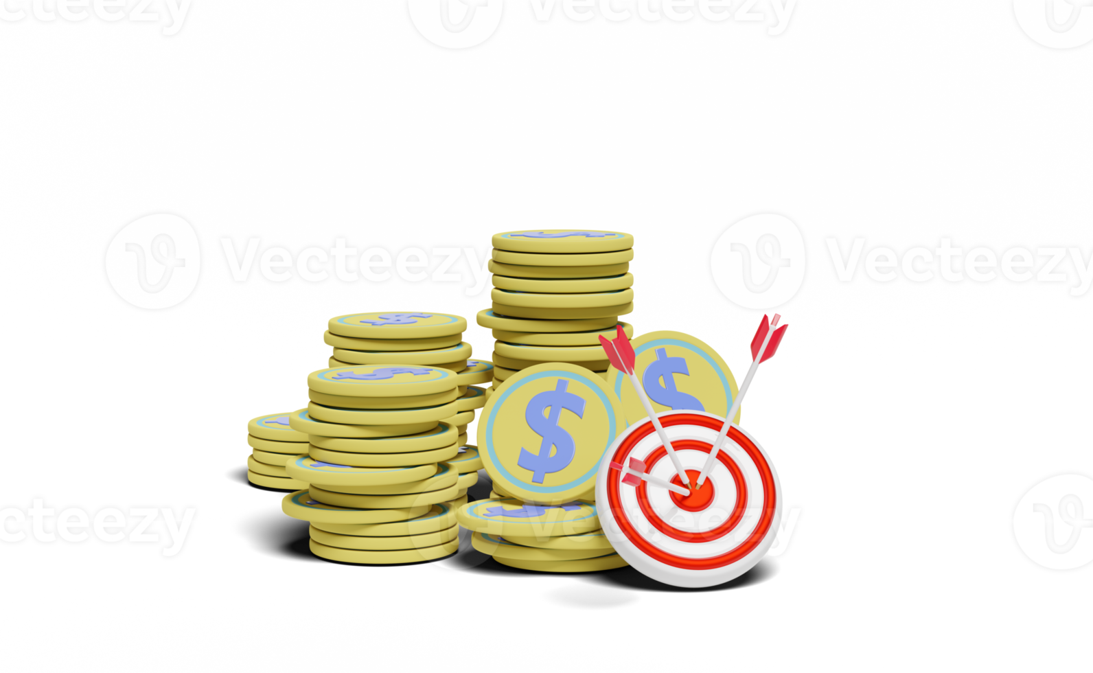 3d target with darts or arrow, pile money dollar coins png