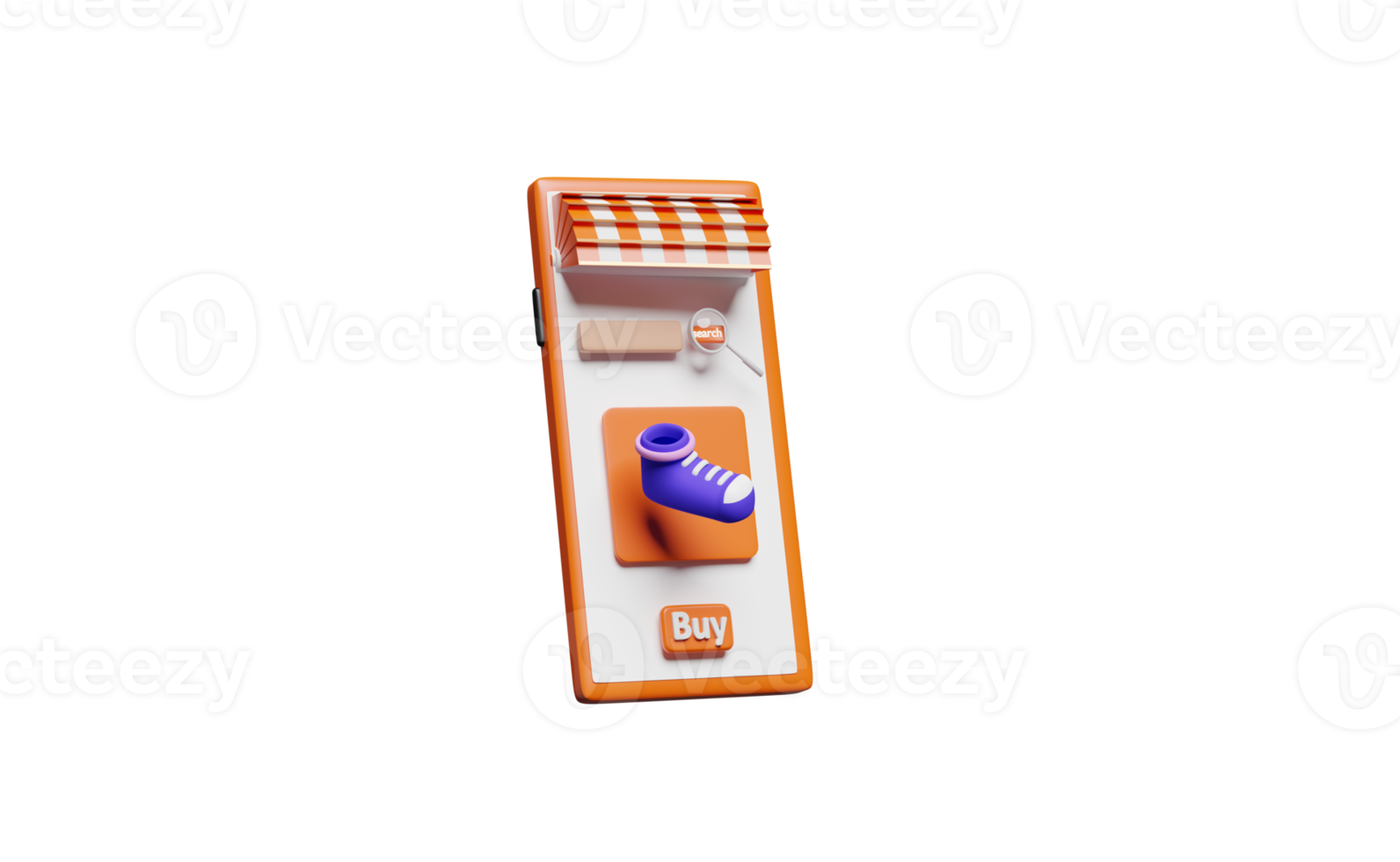 3d smartphone with store front, buy label tag, magnifying png