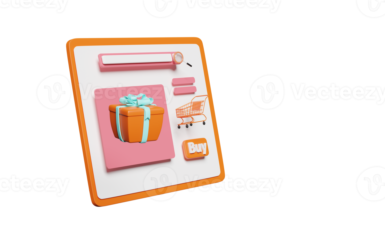 3d smartphone with store front, buy label tag, magnifying png