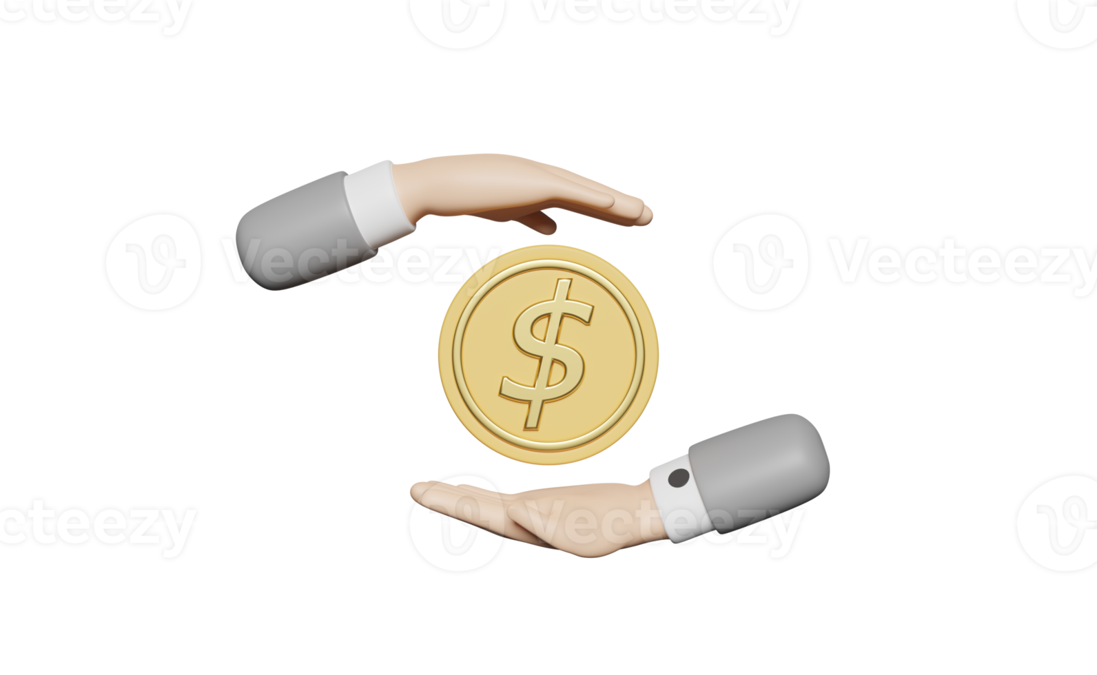 3d businessman hands protecting money coins isolated png