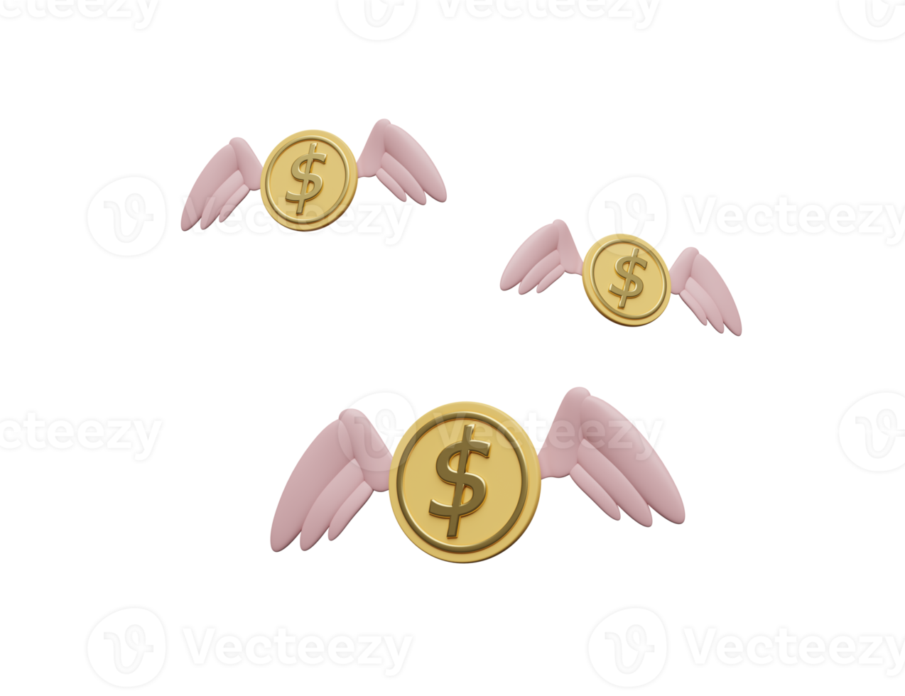 3d flying dollar coin wings isolated on blue png